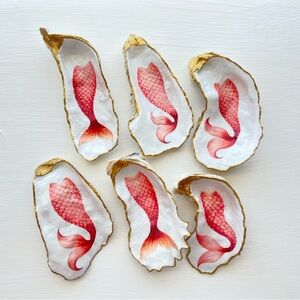 Handcrafted Decoupage Mermaid Tails Oyster Shell Trinket Dishes – Set of 6